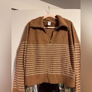 Abound Brown and Cream Zip-Up Sweater